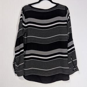 Loft Black and White Stripes And Dots Women's Medium Long Sleeve Top